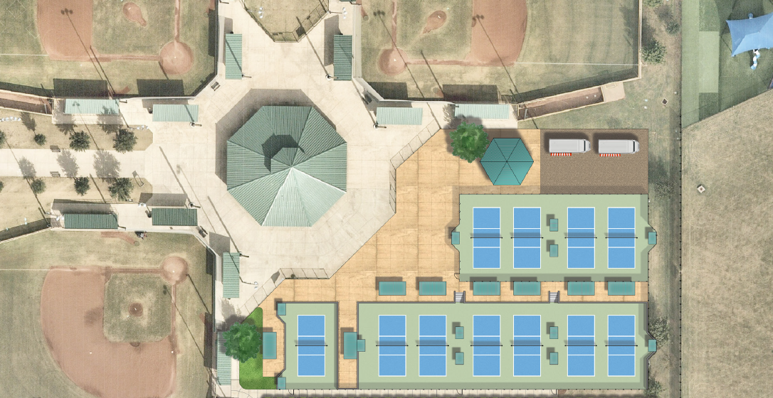 Master plans of pickleball courts at Trophy Club, Texas (Halff project)